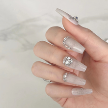 Load image into Gallery viewer, White glitter press on nails with rhinestone details
