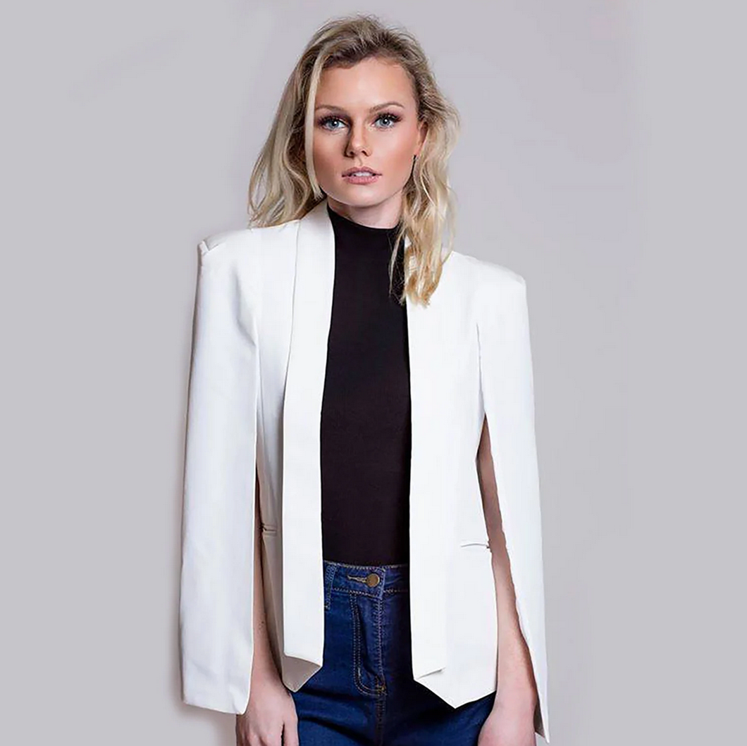 Women Cape Blazer in White/Black